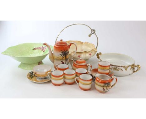 A collection of ceramics to include a Carltonware leaf bowl, a Haviland twin handled bowl, a Crown Devon floral transfer bowl