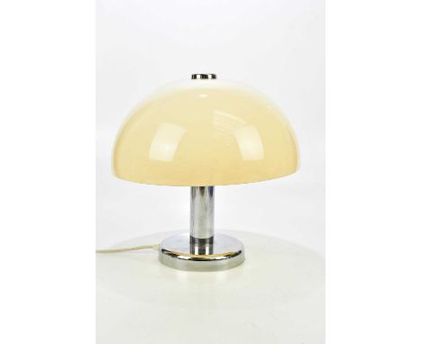 COSMO DESIGN; an English table lamp, the perspex dome shade on chrome base, height 37cm.