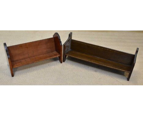 An oak book trough, length 64cm, and a mahogany book trough, length 47.5cm (2)