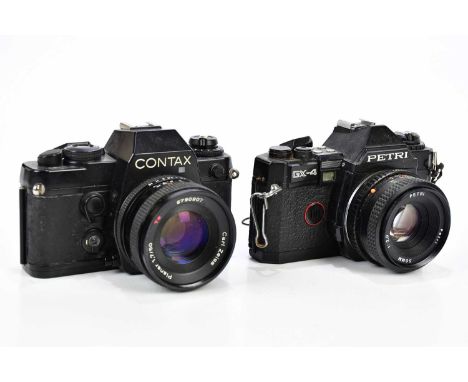 Two 35mm SLR cameras, comprising a Contax 139 Quartz, serial number 160447, with a Carl Zeiss Planar 50mm f1.7 lens and a Pet