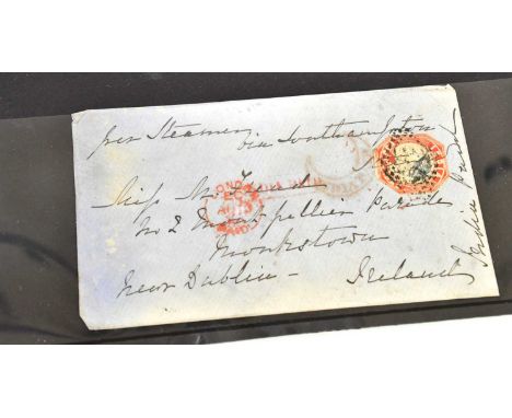 INDIA; 1858 envelope to Monkstown, Ireland, bearing 1854 4a (cut to shape), endorsed 'per steamer via Southampton' and showin