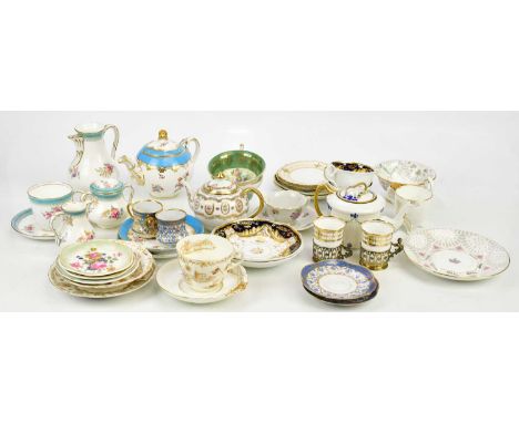 COPELAND; a 19th century cream jug, a twin handled sugar bowl and cover, two saucers with hand painted floral decoration, a s