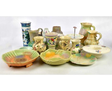 A collection of Art Deco and other ceramics including Poole Pottery, Beswick, a modern Chinese double gourd vase, Hollington 