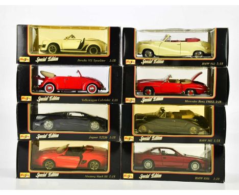 Assorted diecast model vehicles including Burago Gold Collection 1/18, Volkswagen New Beetle, BMW 502, etc.
