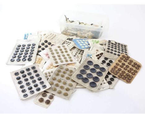 A collection of vintage buttons, loose and on card backing, to include enamel and gilt metal examples, mother of pearl and je