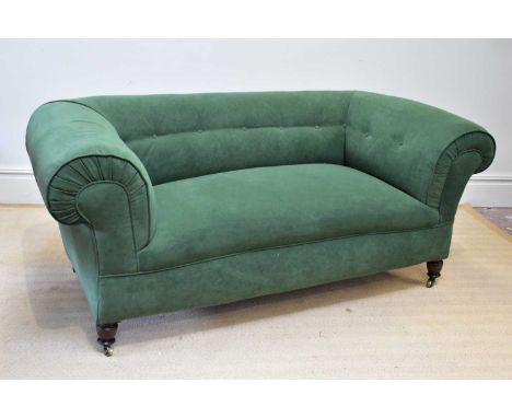 A Victorian green upholstered button back Chesterfield sofa, width 180cm.Condition Report: Overall depth is about 92cm, depth