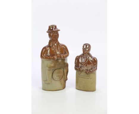 OLDFIELD &amp; CO; a 19th century salt glazed Reform flask, 'The Right Honourable Sir Robert Peel', height 22.5cm, and a larg