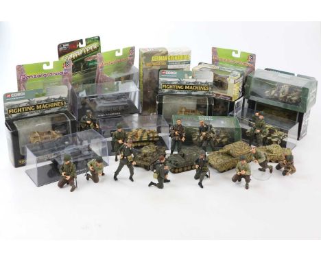 A collection of model military related vehicles including Corgi examples, together with military figures to include examples 