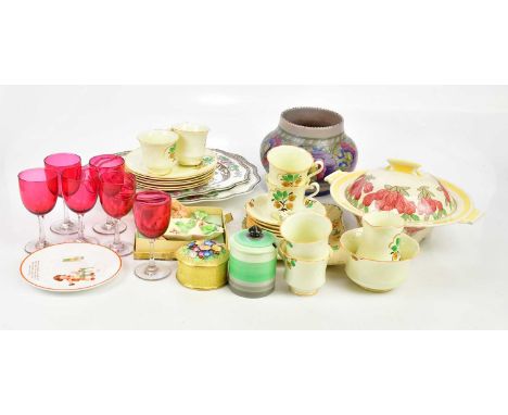 A mixed collection of ceramics to include Carltonware, Royal Doulton, Coalport, cranberry glass, etc.Condition Report: PLEASE