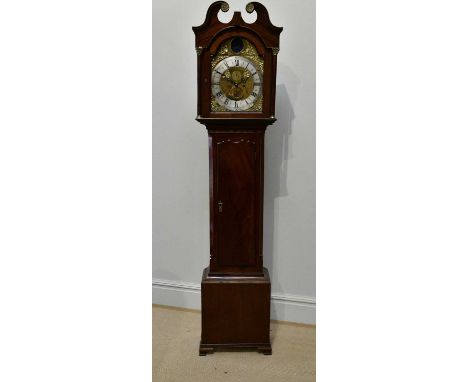 J N BRYSON, DALKEITH; a 19th century eight day longcase clock, the brass face with applied silvered chapter ring bearing Arab