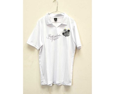 PELÉ; a signed Santos retro style football shirt, signed and inscribed 'Best Wishes' to front, size L.Condition Report: Light
