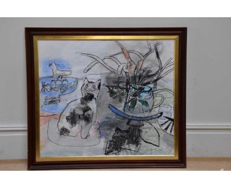 † STEWART LEES (1926-2008); acrylic, 'Wemyss Cat', signed, 65 x 75cm, framed and glazed.