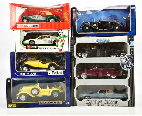 A large collection of diecast model vehicles, including Burago Italia 90, Ricko, Tonka, etc.