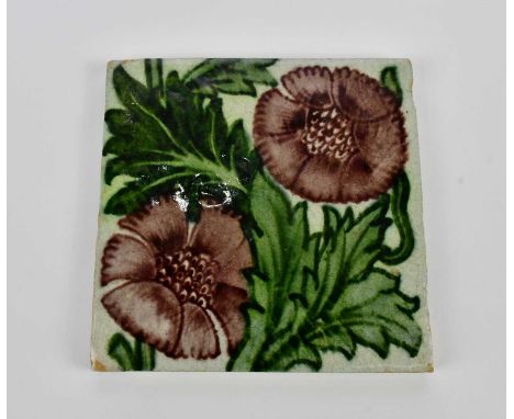 WILLIAM DE MORGAN; an Arts &amp; Crafts ceramic tile with floral decoration, impressed marks, 15.5 x 15.5cm.Condition Report: