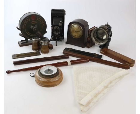 LUCAS, a bicycle lamp (glass with a crack), with a ‘Spong’s Redseal’ knife cleaner, a Smiths bakelite timepiece, etc (qty)Con