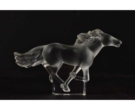 LALIQUE FRANCE; a frosted glass model of a galloping horse, signed, length 18cm.Condition Report: Good condition with light b