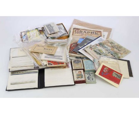 A collection of Victorian and later postcards and ephemera of various scenes, Graphic Empire Exhibition magazine, a Feliks To