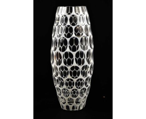 An unusual contemporary Art Glass vase of ovoid form, possibly Czech (Sklo Union) with clear overlay and faceted decoration r