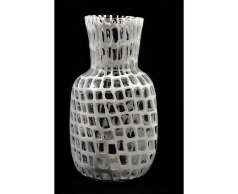TOBIA SCARPA (born 1935); a Venini 'Occhi' square bottle vase, with opaque and clear glass lace effect decoration, model 8525
