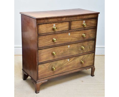 A 19th century mahogany chest of two short over three long drawers, on bracket feet, width 115cm, depth 53cm, height 111cm.