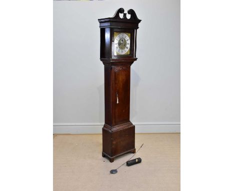 THOMAS HAMPSON, WREXHAM; an 18th century eight day longcase clock, the brass face with applied silvered chapter ring bearing 