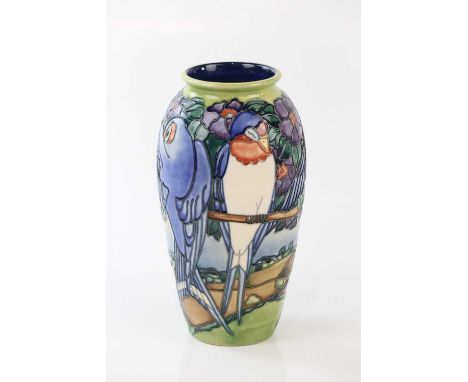 BEVERLEY WILKES FOR MOORCROFT; a limited edition shouldered vase decorated in the 'Swallow' pattern, 471/500, height 25cm.Con