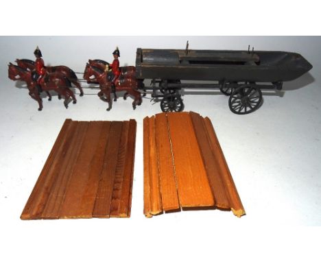 Britains set 203, Royal Engineers Pontoon Section SECOND VERSION, light harness, wagon with fumed metal finish (Condition Fai