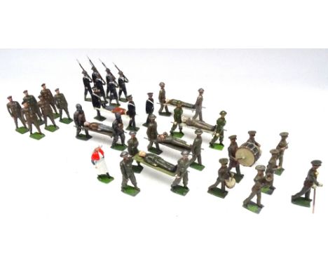 Britains Royal Army Medical Corps in khaki stretcher parties, two in service dress with Nurse and Medical Orderly, two in bat