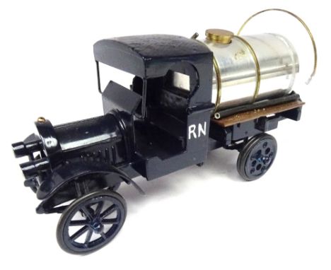 Toy Army Workshop Royal Navy Tanker dark blue finish (Condition Excellent, one tank band loose, one pipe section missing) (1)