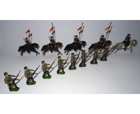 Britains set 136, Russian Cossacks with Officer (Condition Good, arms loose, one lance head missing) and set 2032 Red Army In