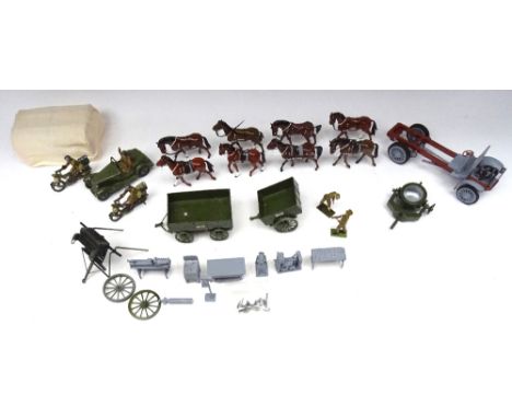 Toy Army Workshop 1930s Staff Car and two Dispatch Riders steel helmets, eight team horses, Peerless Lorry Chassis, unmounted