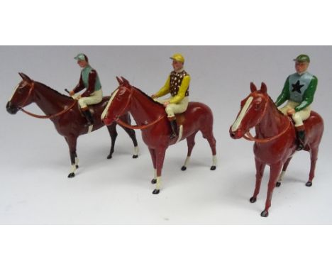 Britains Racing Colours (Condition Good, jockey colours repainted, one end of whip missing) (3)