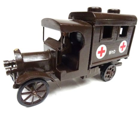 Toy Army Workshop Motor Ambulance tan finish, with driver (Condition Excellent) (2)