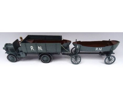 Toy Army Workshop Royal Navy Peerless open Boat Lorry and Trailer with two boats and army Driver (Condition Excellent, one co