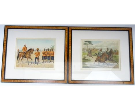 A set of original Simkin Prints of the British Indian Army with one of the 11th Hussars in matching glazed frames (Condition 