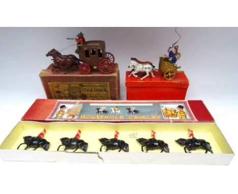 Johillco Miniature Stage Coach Roman Chariot (whip loose) and set 103 Dragoons in original boxes (Condition Very Good, boxes 