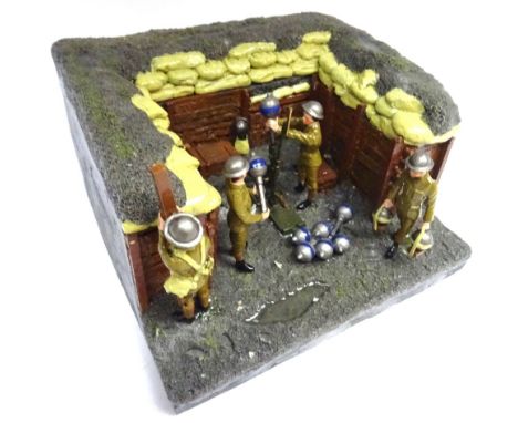 Toy Army Workshop Trench Mortar and Crew in trench bunker  (Condition Excellent) (6)