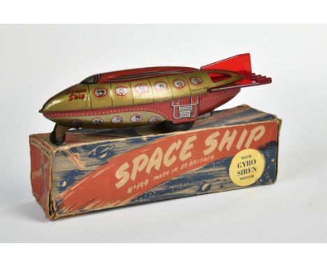 Wells Brimtoy, Space Ship, Great Britain, 24 cm, Blech, Friktion ok, LM, Okt, Z 2-3