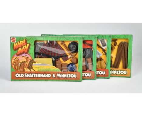 Karl May, 4 verschiedene Outfit Adventure Sets Winnetou &amp; Old Shatterhand, Mattel, OVP, Lagerware, Z 1