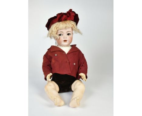 Simon &amp; Halbig, Babypuppe mit Uhrwerk zur Bewegung der Flirtaugen, 59 cm, Bisquit-Porzellankopf, gemarkt "1294 Simon &amp