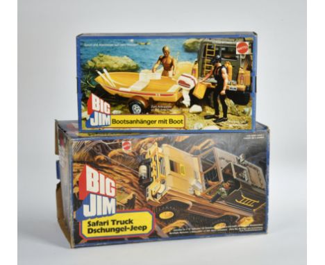 Big Jim, Konvolut: 1 x Bootsanhänger mit Boot, Mattel, 1979, Ovp. Z 1, Z 1, 1 x Safari Truck, 1978, Ovp, Z 2-, Z 1-
