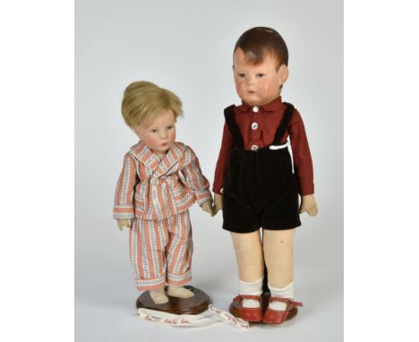 Käthe Kruse, 2 Puppen, alt (gestempelt 11285) und modern, Germany, 35-45 cm, 1 x Kopf mit leichten Abplatzern in der Bemalung