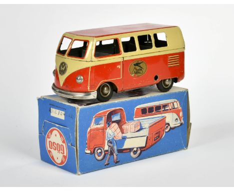 Göso, VW Bus Werbemodell "Schweden Modellbau", W.-Germany, 17,5 cm, Blech, UW ok, Okt, LM, Z 2