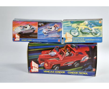 Big Jim, Konvolut: Condor, Raider Cycle, Desert Hawk, Mattel, 1984,  Ovp. Z 2-, Z 1
