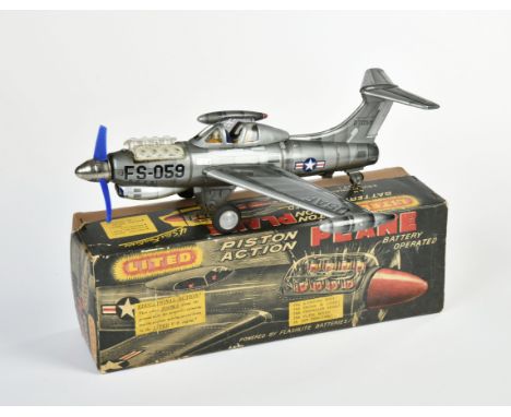 TN Nomura, Piston Action Plane, Japan, 34 cm, Blech, Bat. Antrieb ok, Okt, LM, Z 2