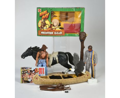 Karl May, Konvolut Figuren, Kanu, Frontier Gear, Zubehör, Winnetou &amp; Old Shatterhand, Mattel, meist Z 1