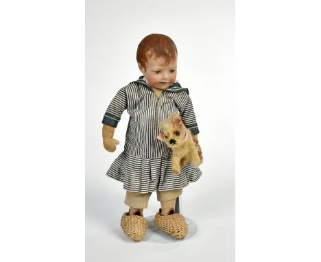 Käthe Kruse, Schlenkerchen, Puppe II, Germany 1920er Jahre, 33cm, Trikot-Kopf mit Hinterkopfnaht, Stofflauf in Längsrichtung,