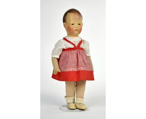 Käthe Kruse, Puppe, W.-Germany 1950er Jahre, Massekopf auf Stoffkörper (2 Stempel: 6 1800 u. vom Spielzeuggeschäft in Bad Kös