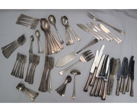 A Leonardt &amp; Fiegel 800 standard part flatware service comprising five table forks, six table knives, six dessert forks, 