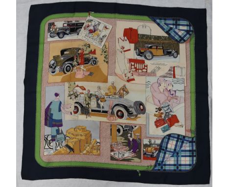 A Cathy Latham for Hermes silk scarf "L Elegance et le Confort en Automobile", boxed